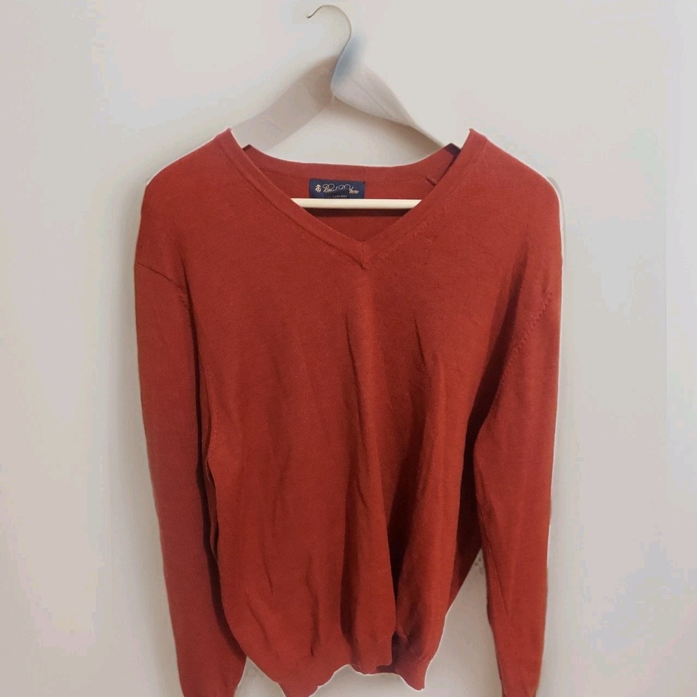 Brooke Brothers Stretch Sweater Merona Wool Size Large Mens Burnt Orange Preppy